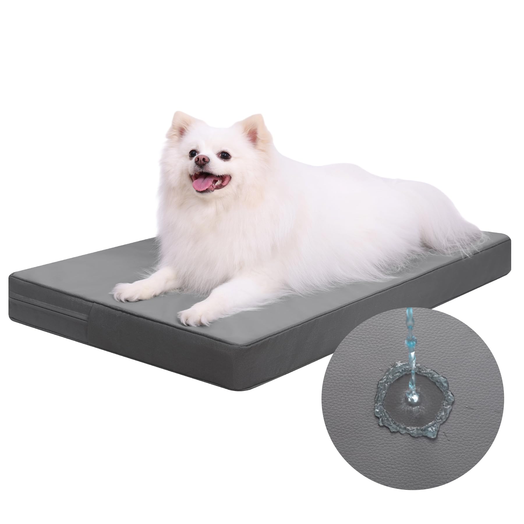 Favodormir Impermeabile Cuccia Cane Interno ed Esterno,Ortopedica Cuscino Cane in Ecopelle,Sfoderabile e Lavabile,Materassino per Cani Taglia Piccola, Letto per Cani,Grigio,73x45x7cm