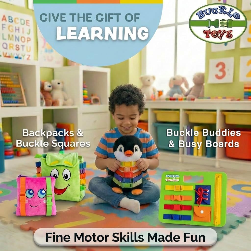 Buckle Toys - Bizzy Square - Learning Activity Toy - Develop Motor Skills and Problem Solving - Easy Travel Toy - Occupational Therapy Toy