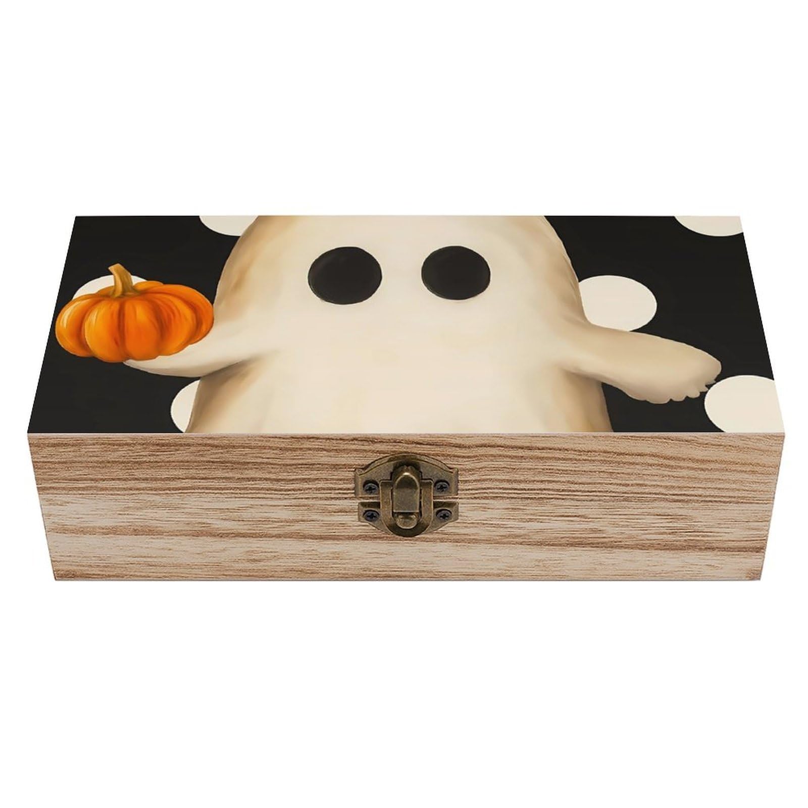 HLBSDM Halloween Ghost & Pumpkin Retro Wooden Storage Box Jewelry Art Gift Boxs Decorative Keepsake Boxes
