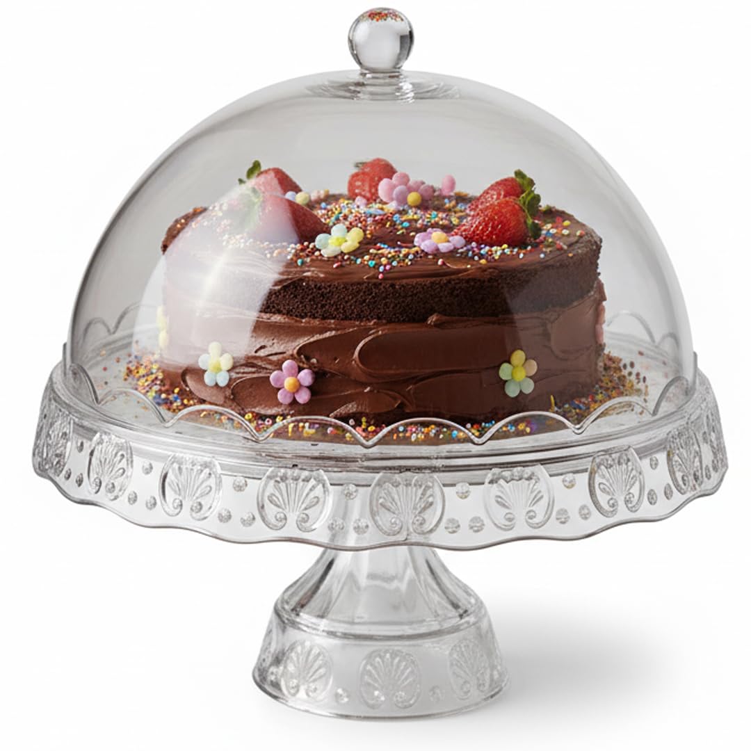Almineez Cake Stand with Dome Lid - Clear - 26.3cm