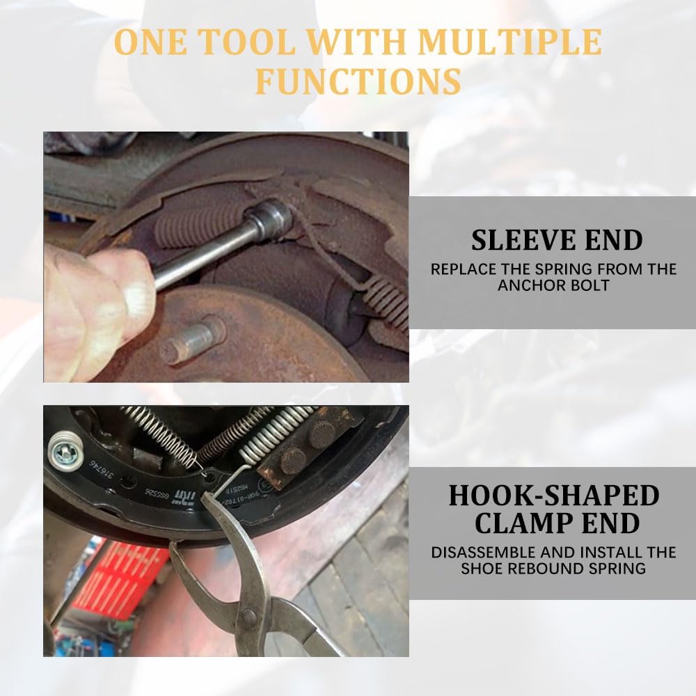 Brake Spring Pliers, Drum Brake Tool, Drum Double Ended Carbon Steel Vehicle Shoe Return Spring Installation Disassemble Tool, Auto Flexible Adjusting Pistonremoval Pliers for Most Cars