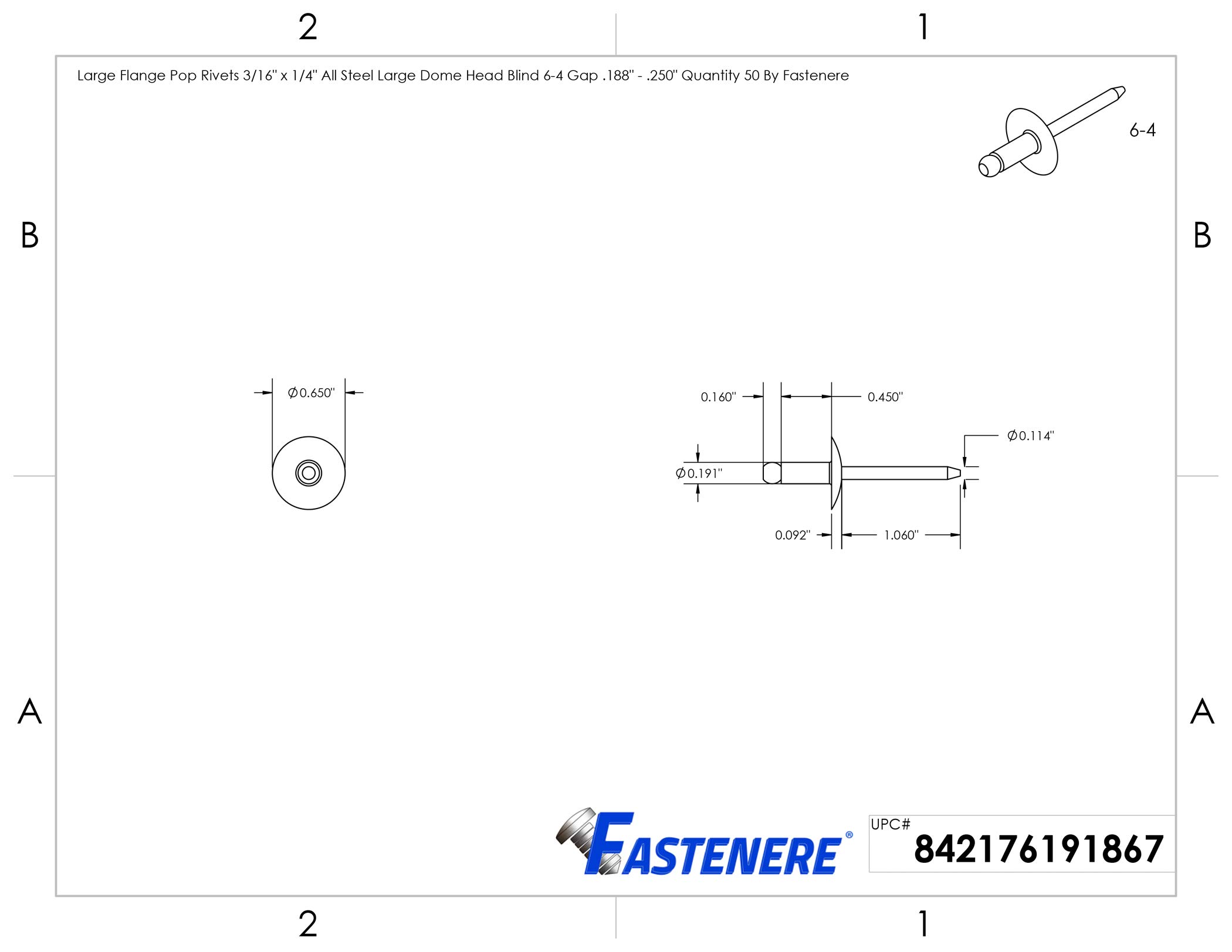Heavy-Duty Rivets - 3/16" x 1/4" (50) -2