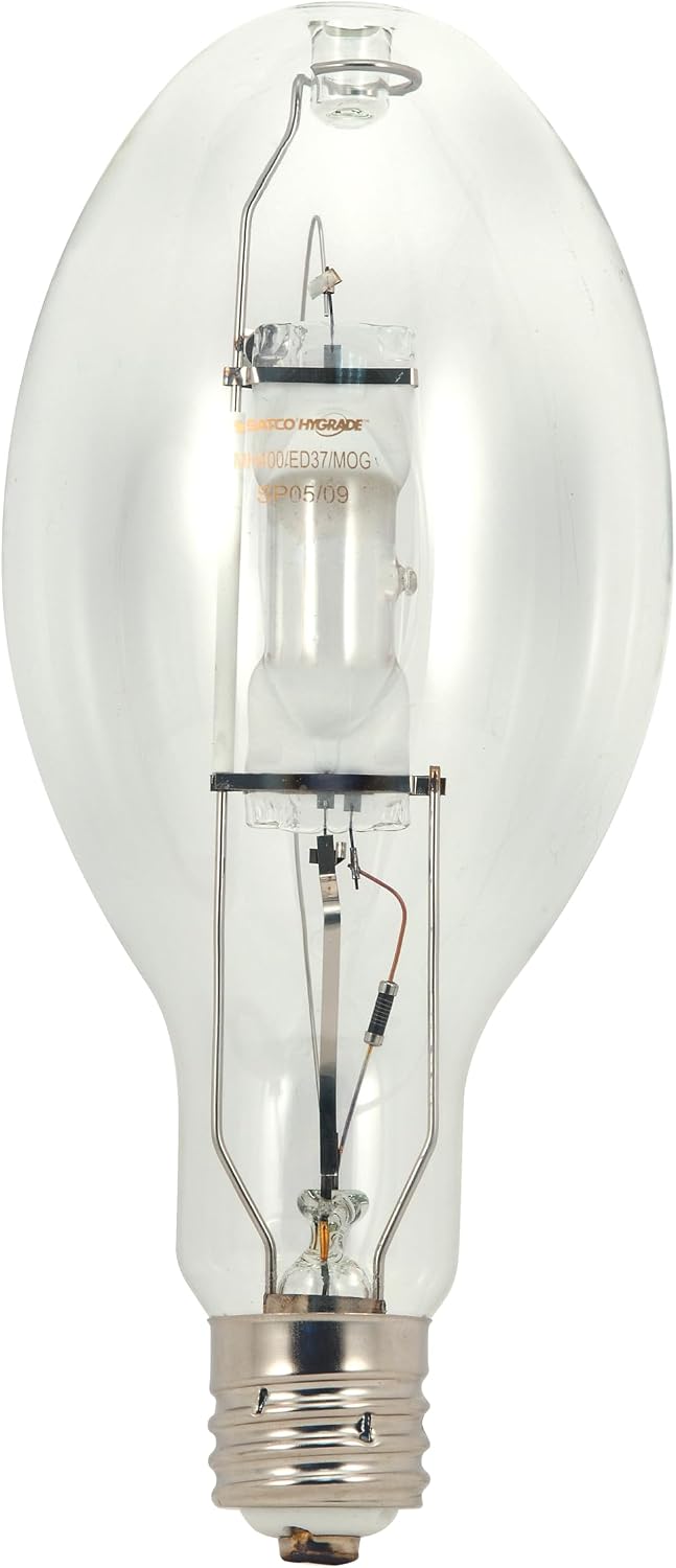 Satco S5831 250W Metal Halide HID Lamp, Probe Start, 4000K Cool White, 22000 Lumens, Clear, Mogul Base, ED28, 360 Degree Beam Angle, 10000 Rated Hours (6 Pack)
