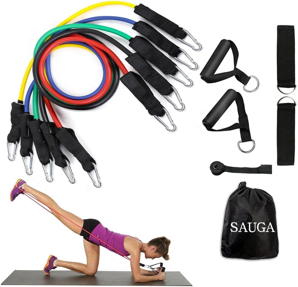 Resistance Band Set With Handles Include 5 Adjustable Exercise Bands, Door Anchor, Ankle Straps for Resistance Training, Physical Therapy, Home Workouts with Carrying Bag