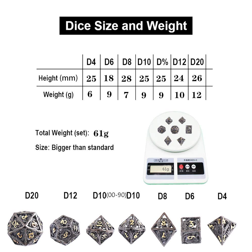 Hollow Metal DND Dice Set - Polyhedral Dragon Design, 7-Piece Set With Gift Box - View #6