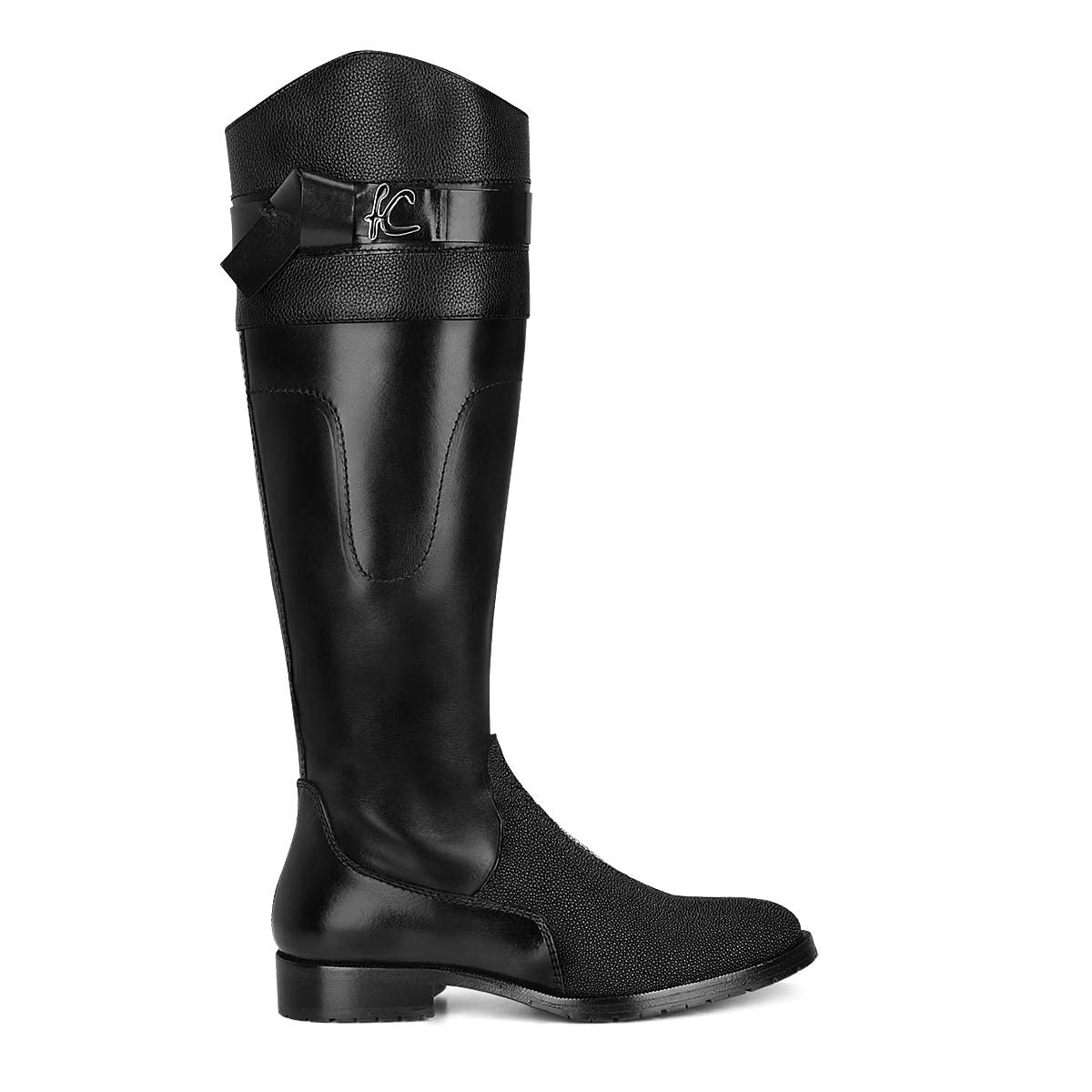 FRANCO CUADRA Womens Tall Riding Boot in Genuine Stingray Leather Black