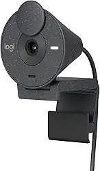 Webcam Full HD Logitech Brio 300 com Microfone com Redução de Ruído, Proteção de Privacidade, Correção Automática de Luz e Conexão USB-C- Grafite