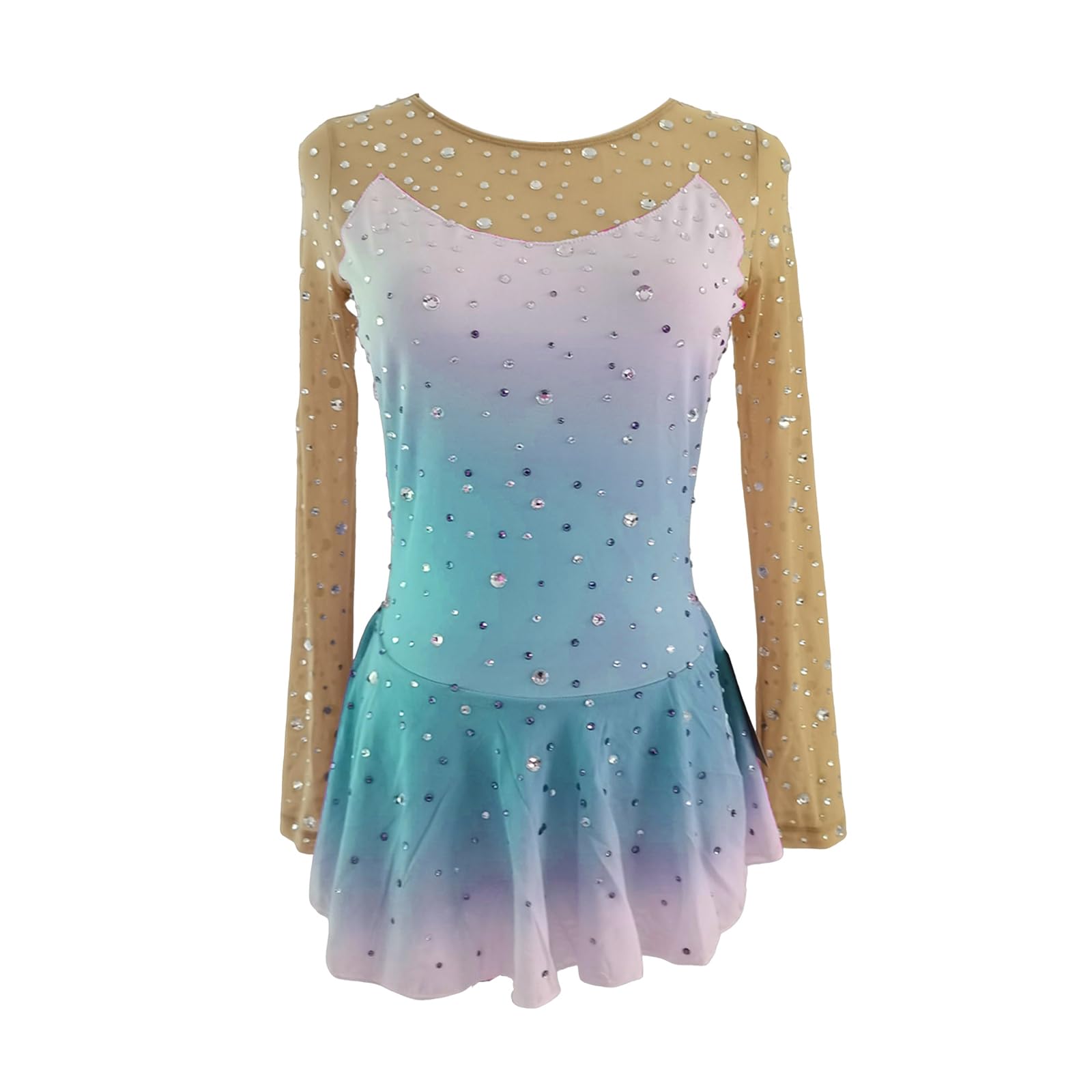 LIUHUO Figure Skating Dress Girls' Long Sleeves Competition Womens Elegant Handmade Crystal Blue