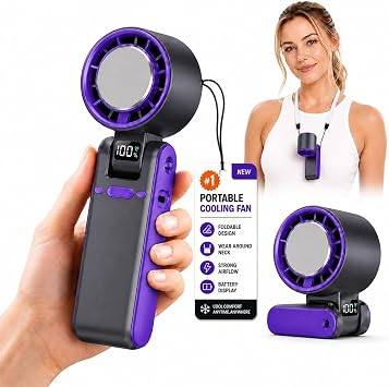 Ice Fan Portable Handheld High Speed Fan Foldable Mini Personal Small Rechargeable Cooling Battery Operated Powered Travel Camping Electric Car Beach Fan Cooler Ac That Blow Cold Air1*GRAY