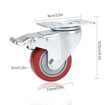 3 inch Casters Load 2000lbs with Brake, Set of 4, Includes Screws & Spanners, 360 Swivel Heavy Duty Caster for Furniture, Trailer, Workbench