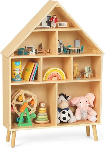 Estante Montessori de madera para niños pequeños, estantería de casa de muñecas, organizadores de juguetes y almacenamiento para habitación de