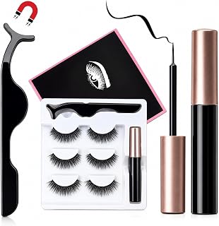 Kaidaa Magnetic Eyelashes with Magnetic Eyeliner Kit 3 Pairs, Reusable 3D Faux Mink False Eyelashes, Waterproof Liquid Eye Price In India