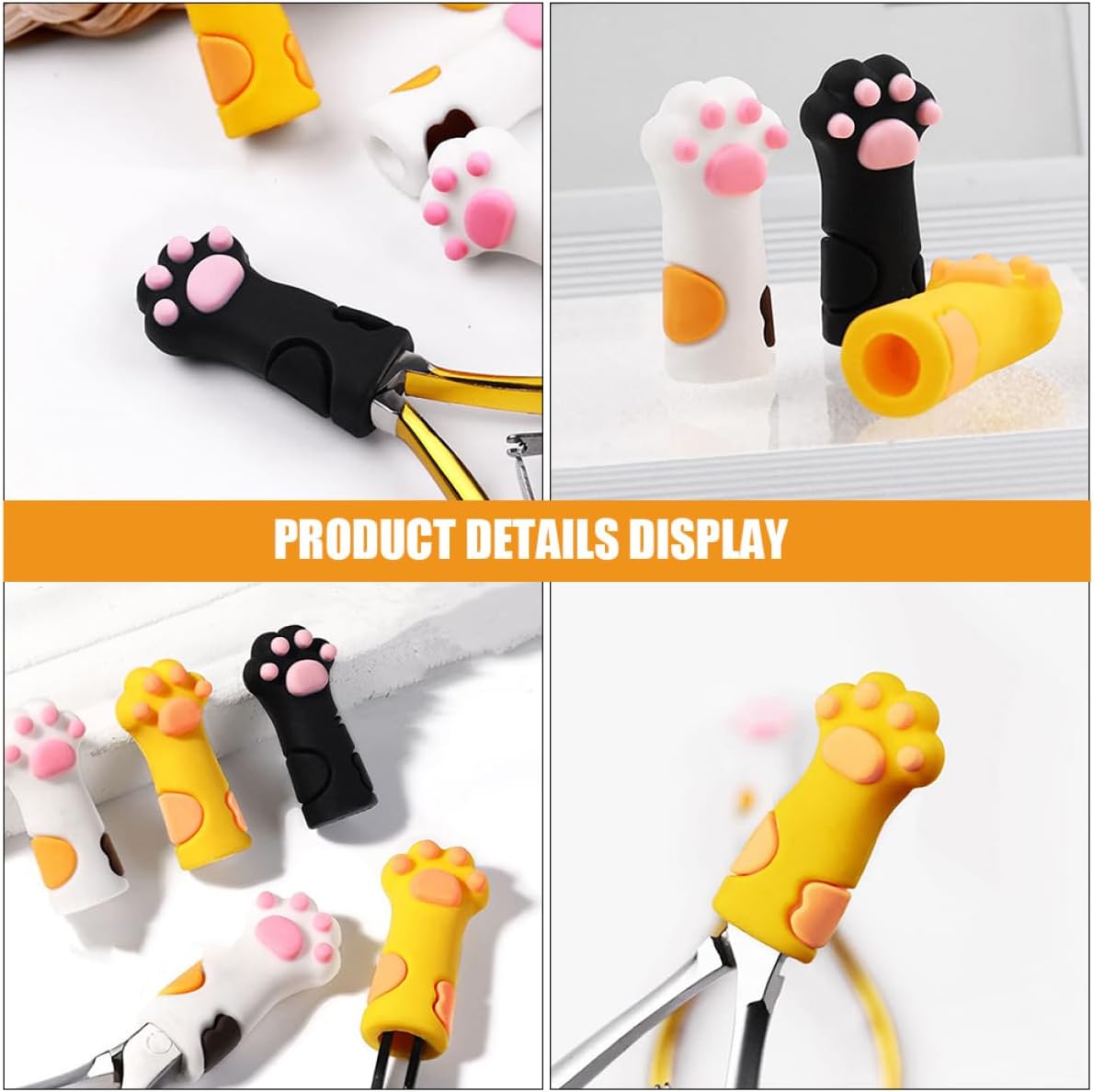 WOONEKY Protective Cuticle Nipper Cover 12 Pack Adorable Cat Paw Design Sturdy Silicone for Nail Tools White Black Yellow