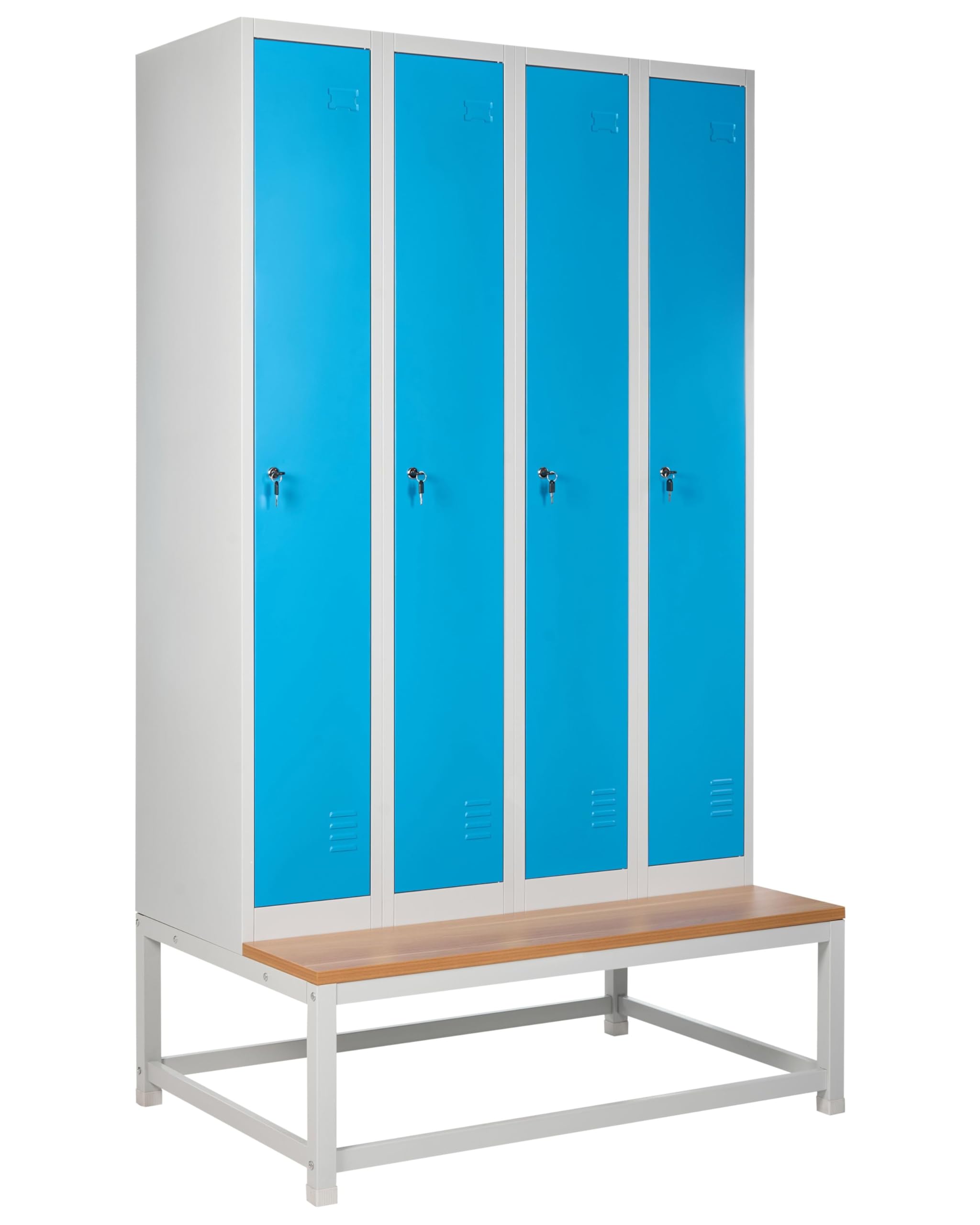 Beliani Viererspind Umkleideschrank 4-türig mit Sitzbank Metall grau/blau abschließbar Athlete