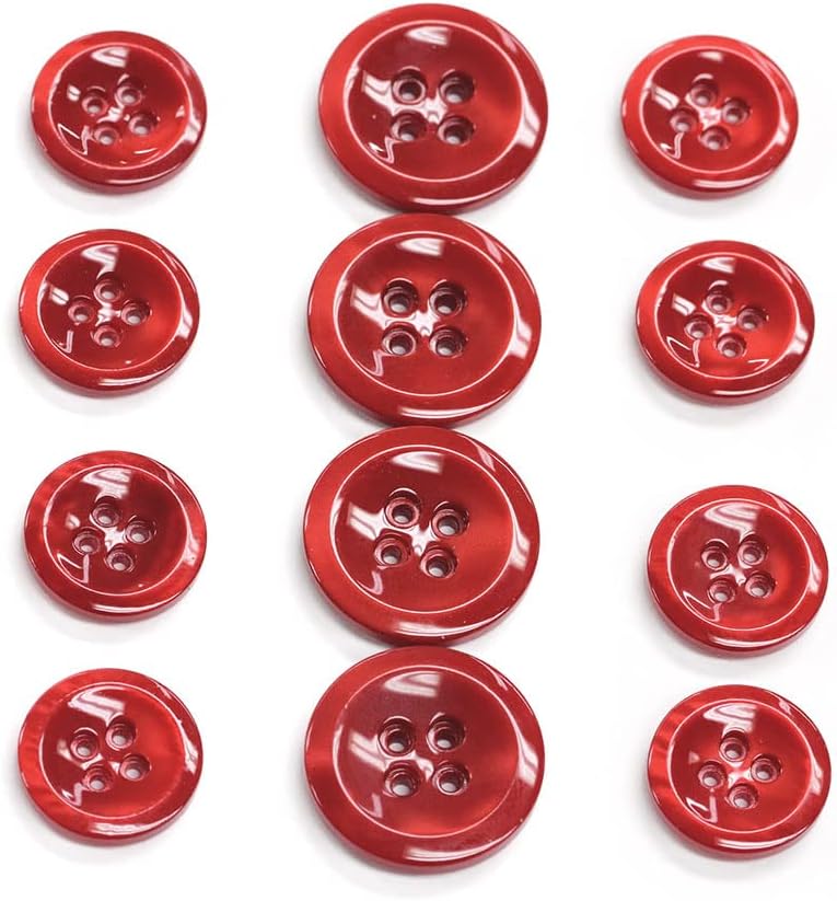 Set of 12 Luminous Red Galalite Buttons in Two Sizes, Made in Italy