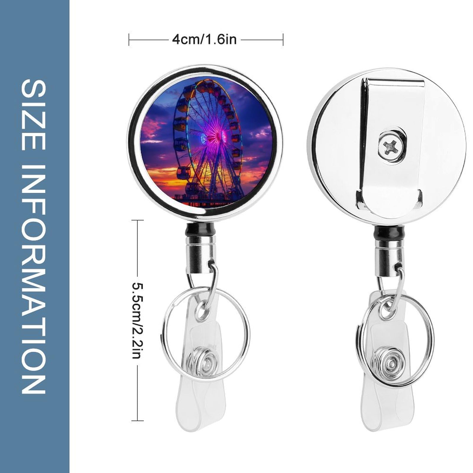 Myrtle Beach South Carolina Ferris Wheel Retractable Badge Holder Metal ID Name Holder Key Ring with Belt Clip