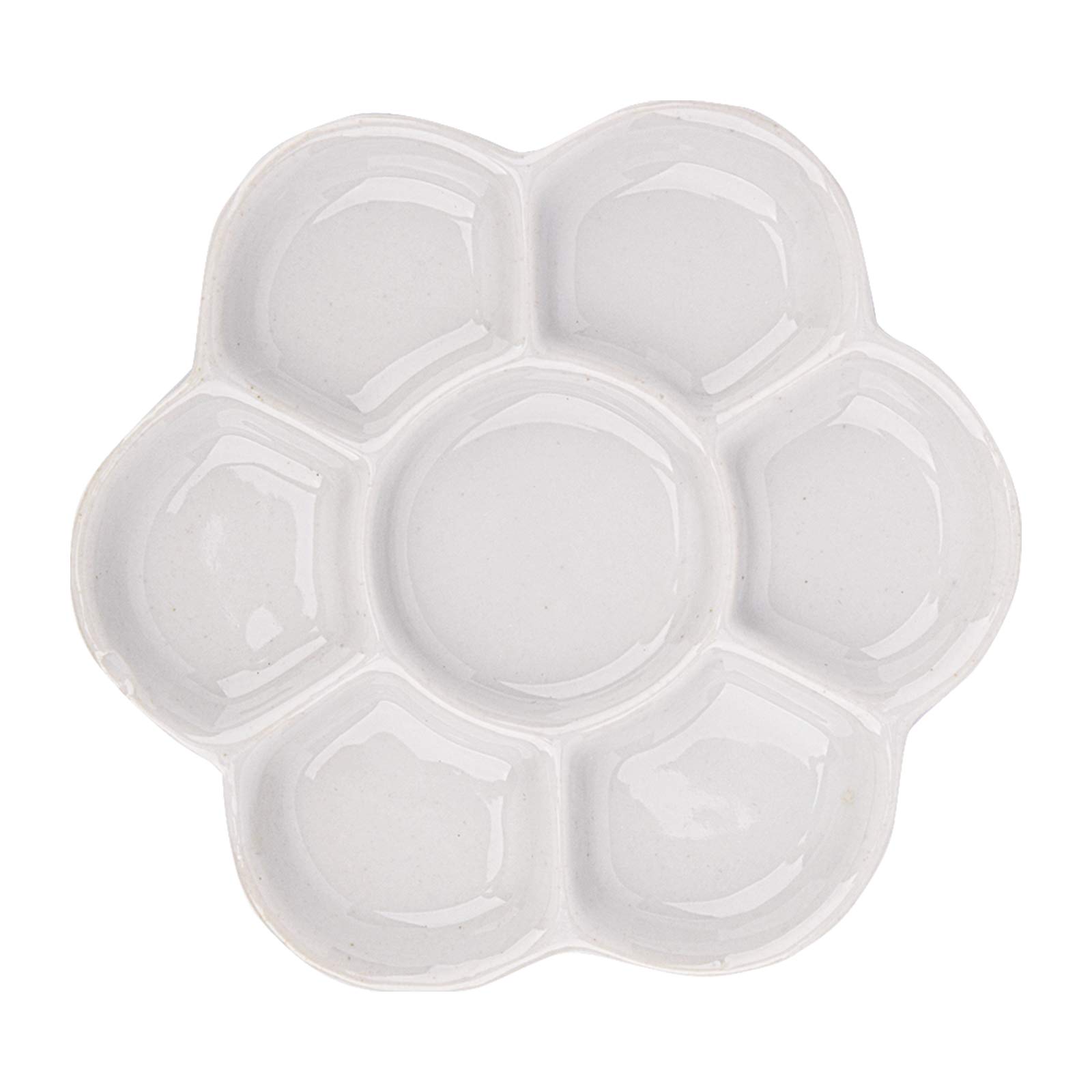 Foraineam 4 Pieces Ceramic Paint Palette Artist 7 Well Flower Palettes Painting Oil Watercolor Mixing Trays - Image 5