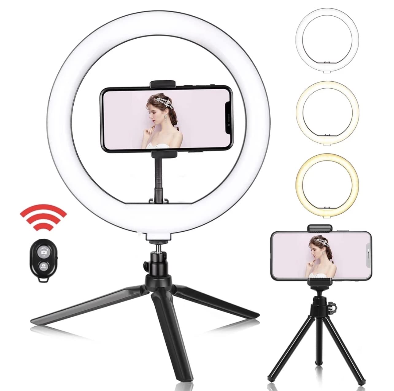 Lampa pierścieniowa 10" ze statywem i 2 x uchwytem na telefon komórkowy, duża, do selfie do YouTube, Tik Tok
