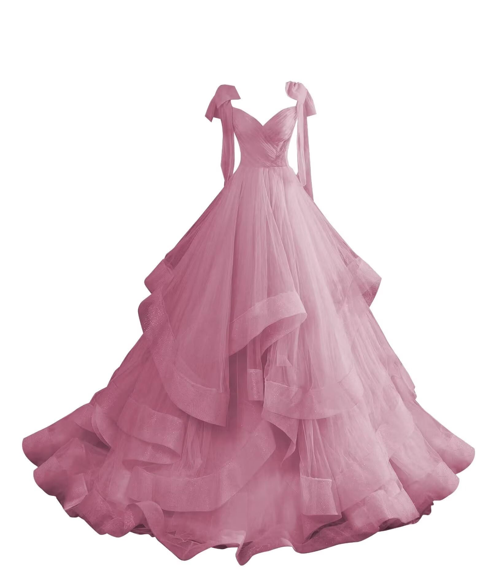 CWOAPO Layered Ruffles Tulle Prom Dresses Spaghetti Strap Ball Gowns Long Elegant V Neck Bow Formal Evening Dress 2025
