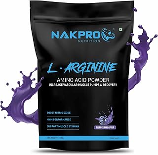 Nakpro L-Arginine Supplement Powder | 2g L-Arginine, 1.8kcal Energy | Nitric Oxide Supplement | Pre Workout Amino Acid, Fuels Muscle Growth (100g, Blueberry)