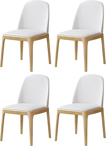 Juego de 4 sillas de comedor de madera con respaldo tapizado beige, silla de comedor tapizada de piel sintética, sillas laterales de color madera