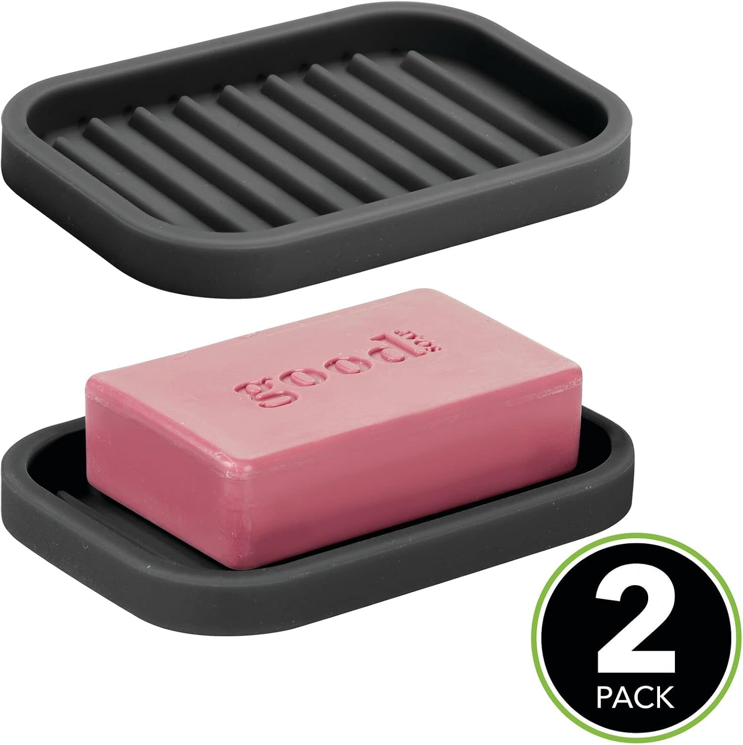 mDesign Silicone Kitchen Sink Storage Organizer Holder Tray for Sponges, Soap, Scrubber - Ribbed Base, Quick Dry, Waterproof, Non-Slip, Durable, Heat Resistant - Linelle Collection, 2 Pack, Black