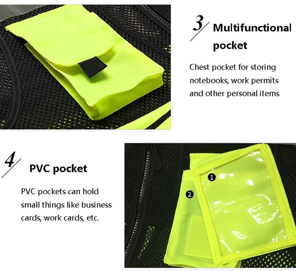 TOMYEUS Chaleco Reflectante de Alta Visibilidad Nocturna con Bolsillo con Cremallera Ciclismo Correr Traje Reflectante Malla Transpirable Chaleco de Seguridad de Dos Tonos