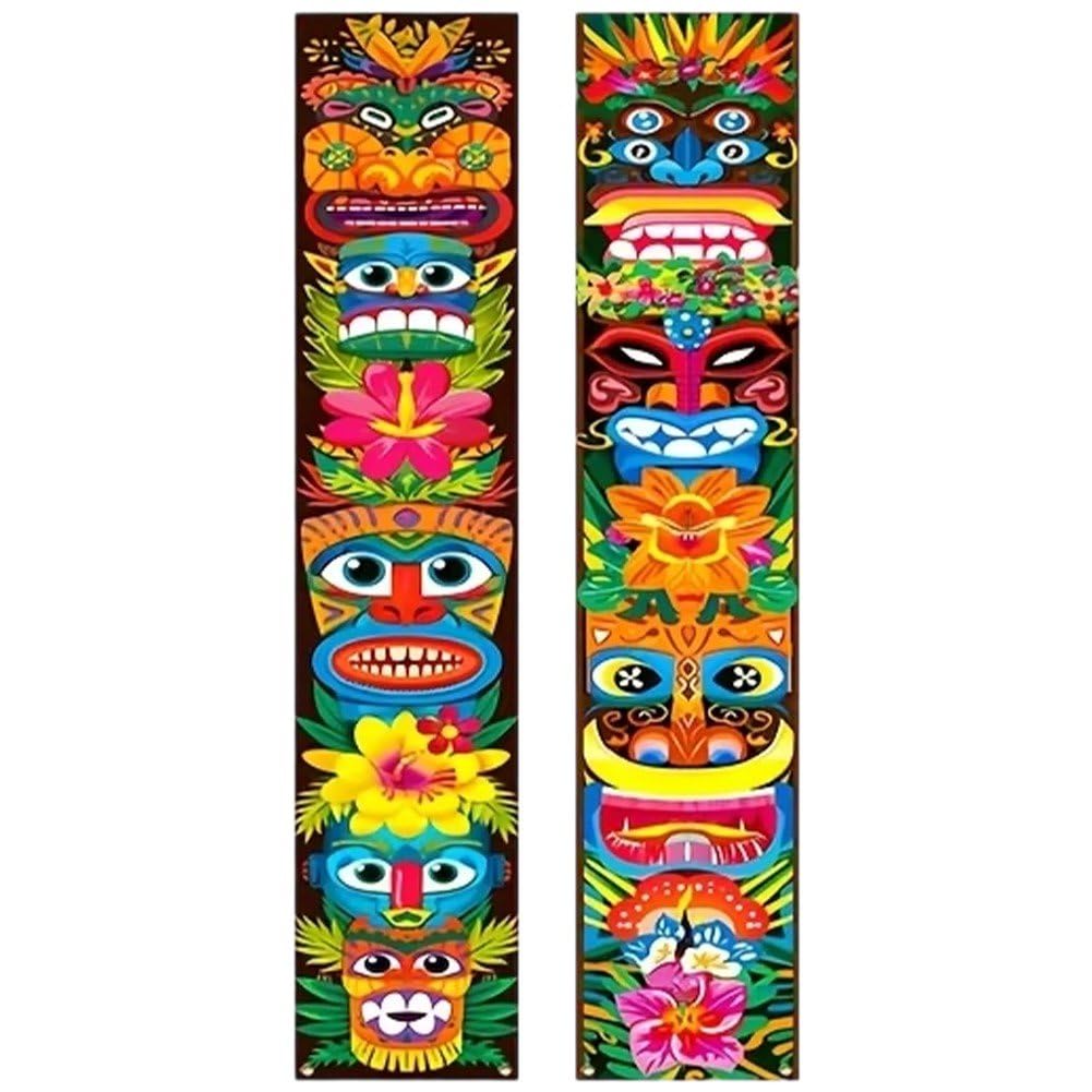 Lipfer Hawaiian Luau Party Decoration Supplies, Tiki Totem Door Banner Sign for Luau Tropical Moana Birthday Party Decorations, Tiki Decorations Outdoor