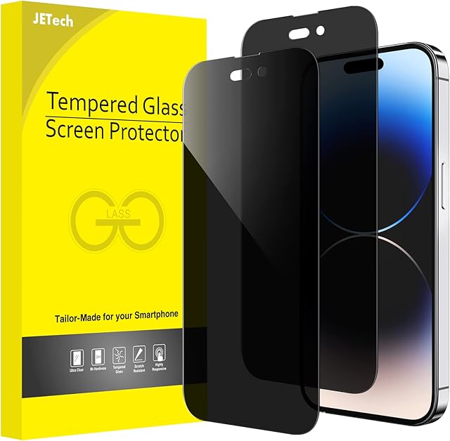 JETech Privacy Full Coverage Screen Protector for iPhone 14 Pro 6.1-Inch, Anti-Spy Tempered Glass Film, Edge to Edge Protection Case-Friendly, 2-Pack