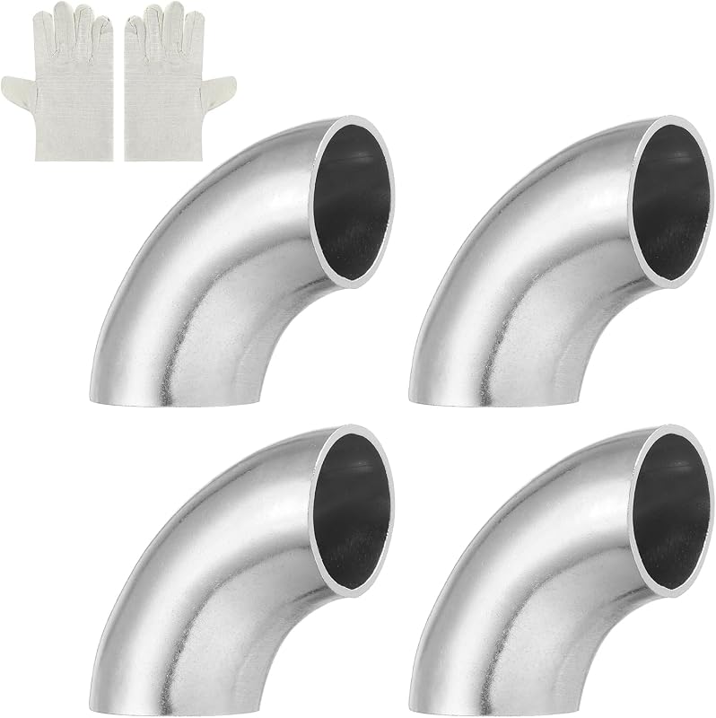 Cotovelo de escape 90° MECCANIXITY em aço inoxidável 304, 25 mm, curva mandrilada – Kit com 4 unidades e luvas
