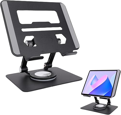 Miniatura 1 de Goshyda Soporte para tableta, soporte de escritorio de aluminio giratorio 360, soporte de escritorio ajustable y plegable, universal para tabletas