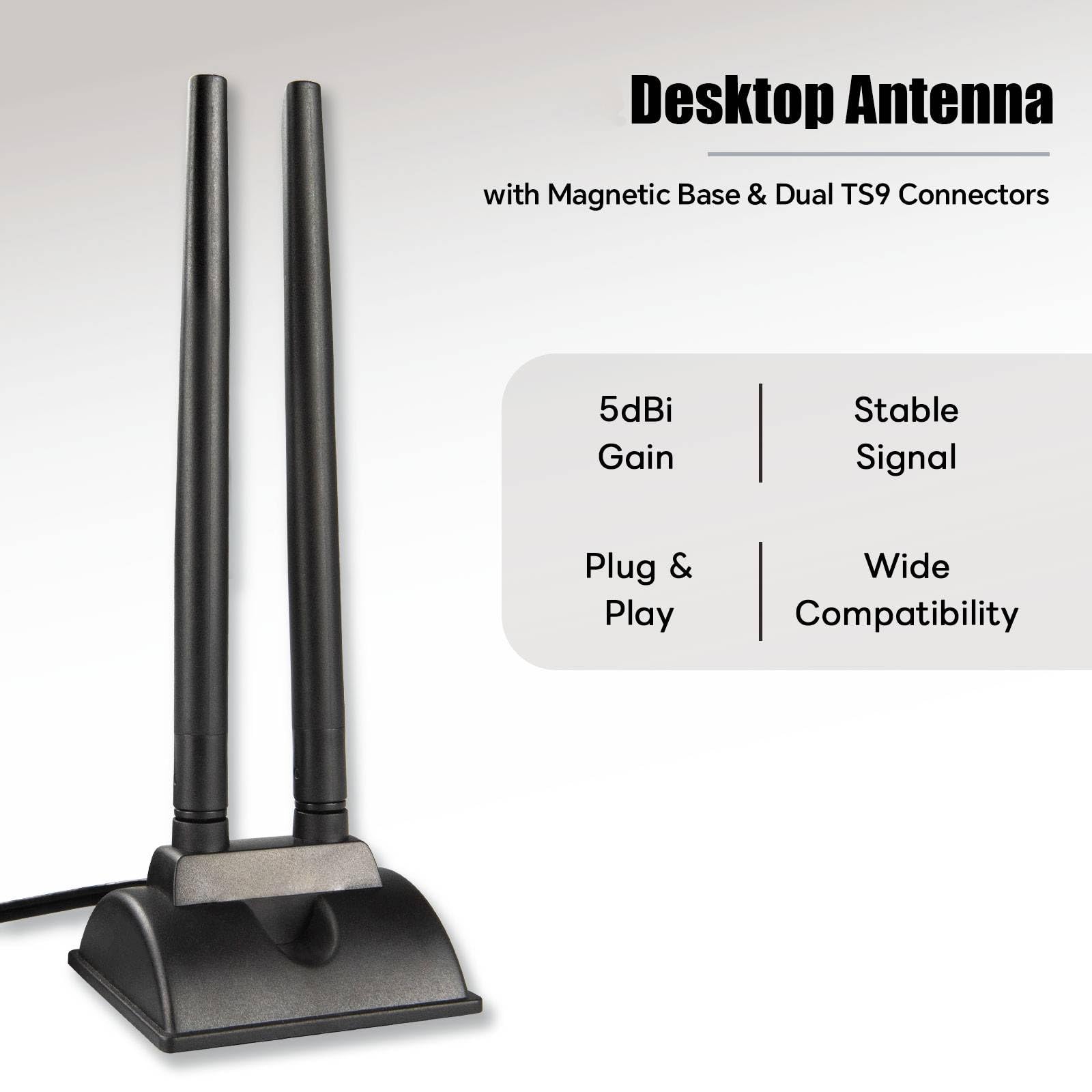 TS9 Antenna 5G 4G Antenna 5dBi High Gain 2400MHz Dual MIMO TS9 Antenna a base magnetica da 2 m RG174 per router 4G LTE, hotspot Wi-Fi, dispositivi IoT industriali