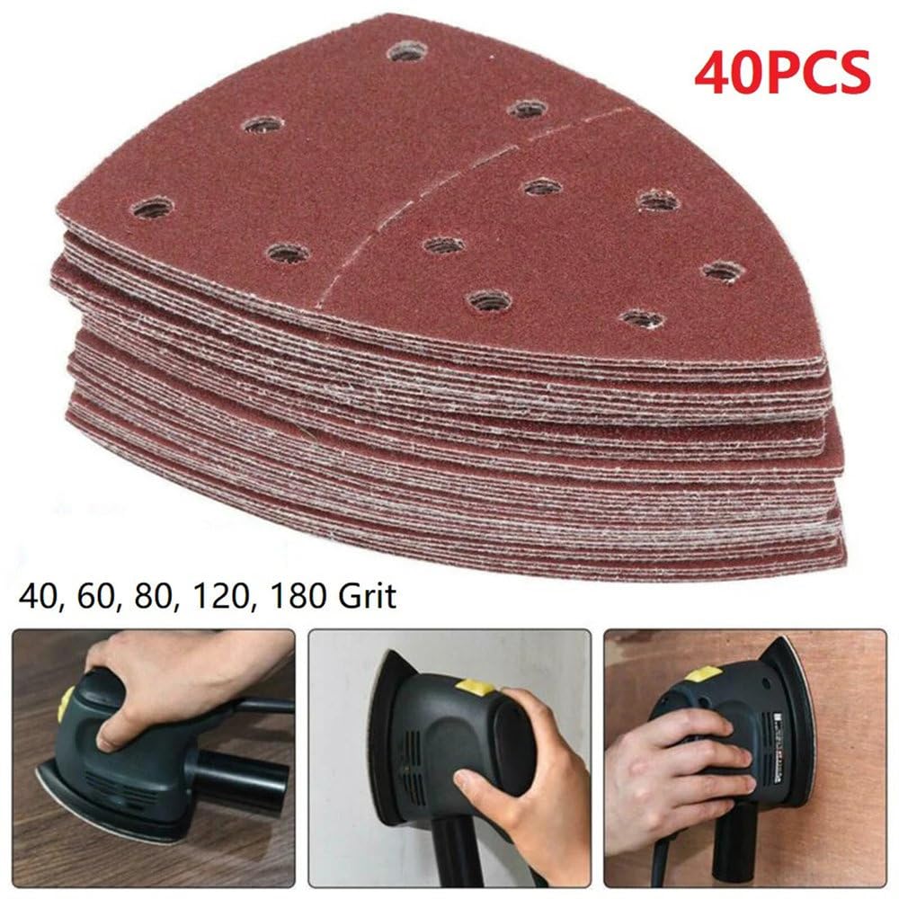 Lot de 40 Feuilles de Papier de Verre triangulaires abrasives, Grain Mixte, pour Une élimination Rapide ou Un écaillage Grossier, 152 x 105 mm