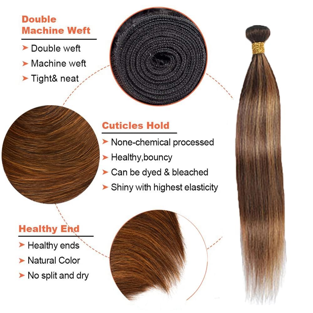 Honey Blonde Straight Bundles Ombre Human Hair Bundles 14 16 18 Inch 8A Peruvian Virgin Two Tone Dark Brown Mixed With Blonde Hair Weave