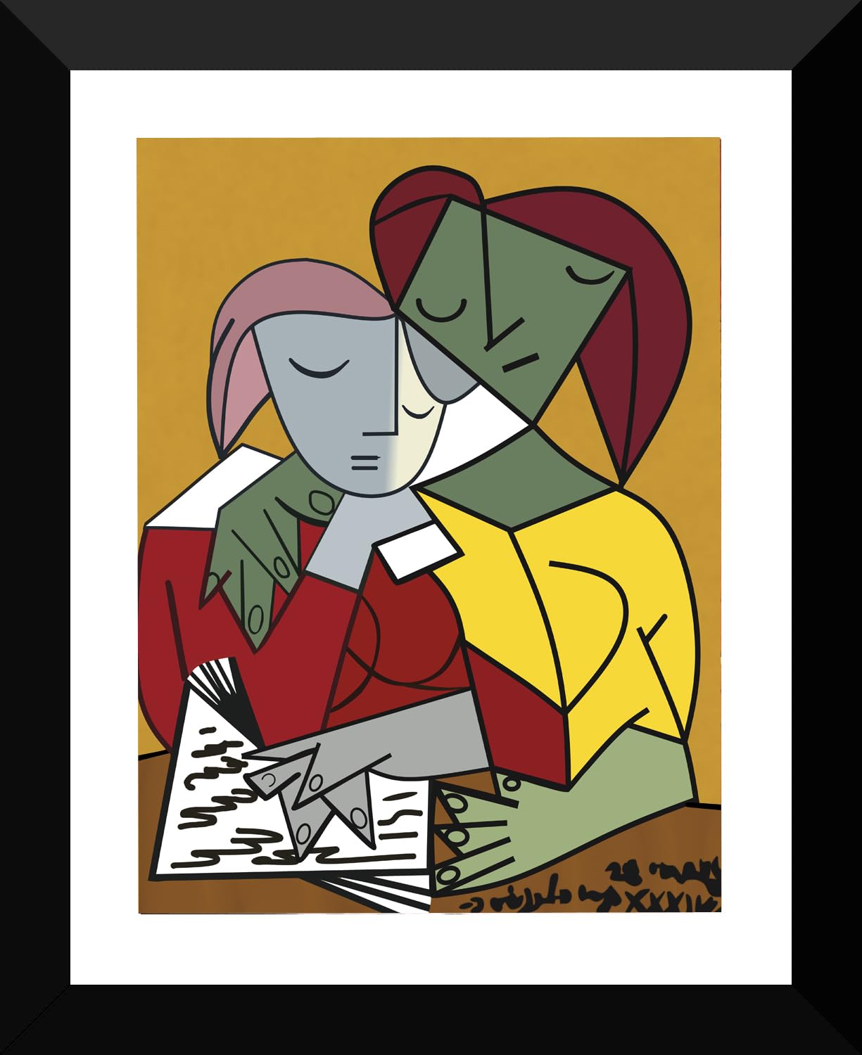 Pablo　Picasso、ワイングラス、希少な額装用画集より、新品高級額装付 CROWN Pablo Picasso painting with Frame and Acrylic Glass