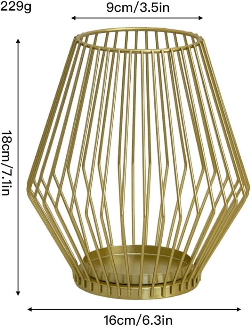 Nordic Style Minimalist Wrought Iron Lantern Decoration, Metal Candle Holder, Atmospheric Prop, Home Living Room Ornament, Handicraft(Medium Lantern- Gold)