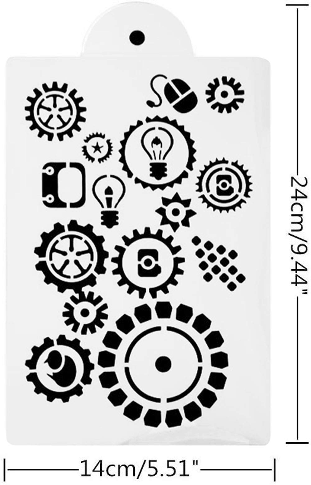 Hyamass 3pcs Gear Pattern Rectangle Shape Hollow Out Painting Stencils Drawing Templates with Handle - Image 2