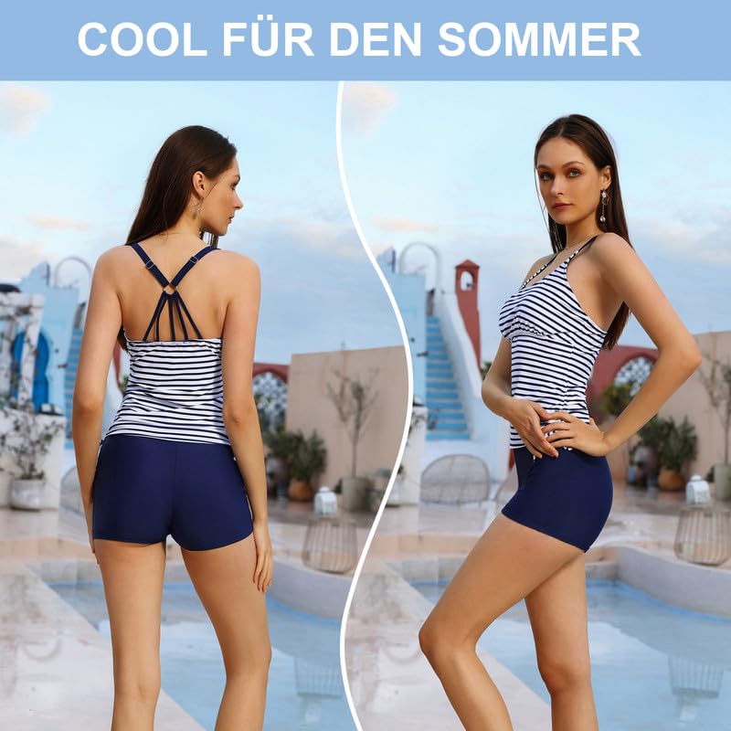 JASAMBAC Tankini Damen Zweiteiliger Badeanzug Bauchweg Tankini Oberteil Und High Waist Badeshorts Komfortabel Bademode Mit Verstellbare Schultergurte Sportlich Strandmode