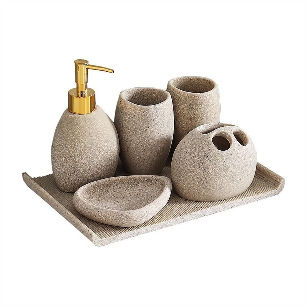 6-częściowy pojedynczy zestaw łazienkowy, dozownik butelek, kubek do mycia ust, zestaw łazienkowy, zestaw do mycia, taca łazienkowa na mydło w płynie