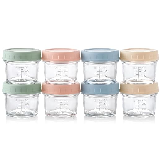 VITEVER 8 Pack Glass Baby Food Storage Containers, 4 oz Baby Food Jars with Plastic Lids, Small Baby Food Maker, Reusable Infant Freezer Container, Microwave, Dishwasher & Freezer Safe, BPA Free