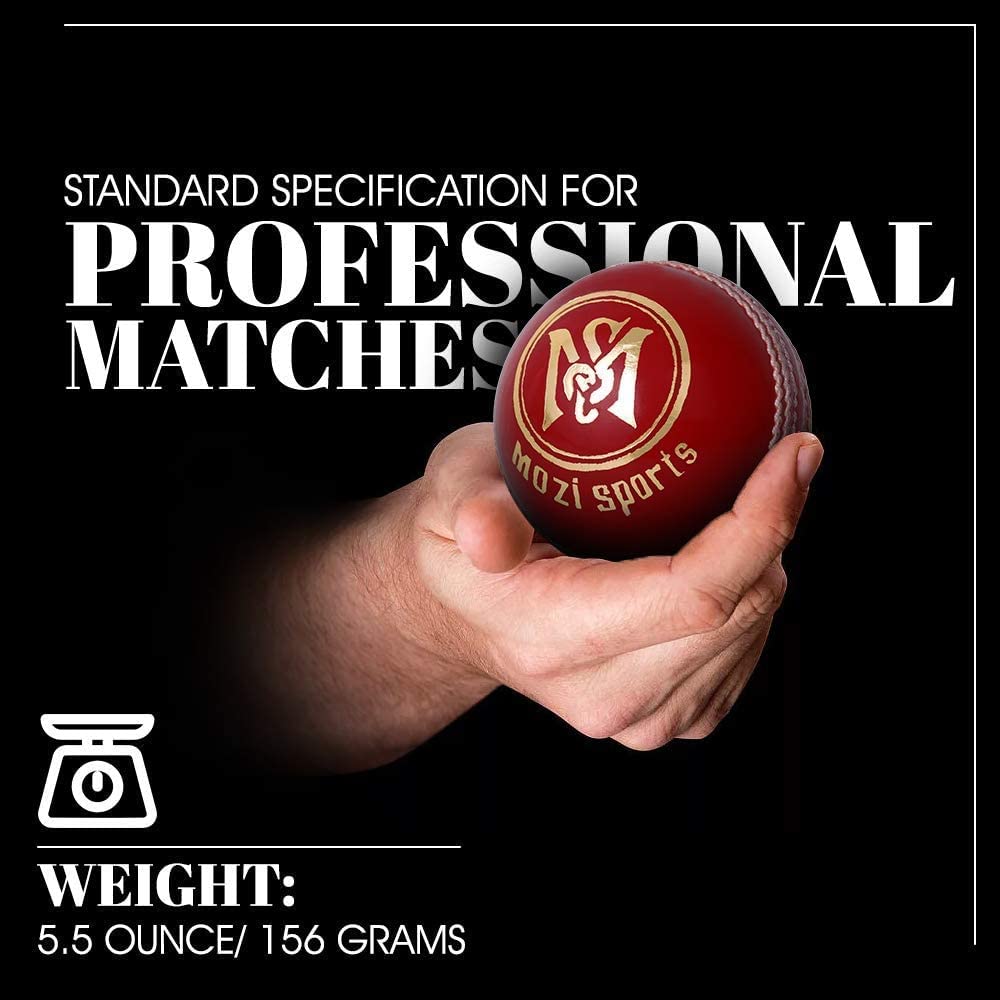 Mozi Sports® Leather Cricket Ball Senior Hand Stitched Match Quality Balls Weight 5.50oz (3x Red H-Stitched) - Image 4