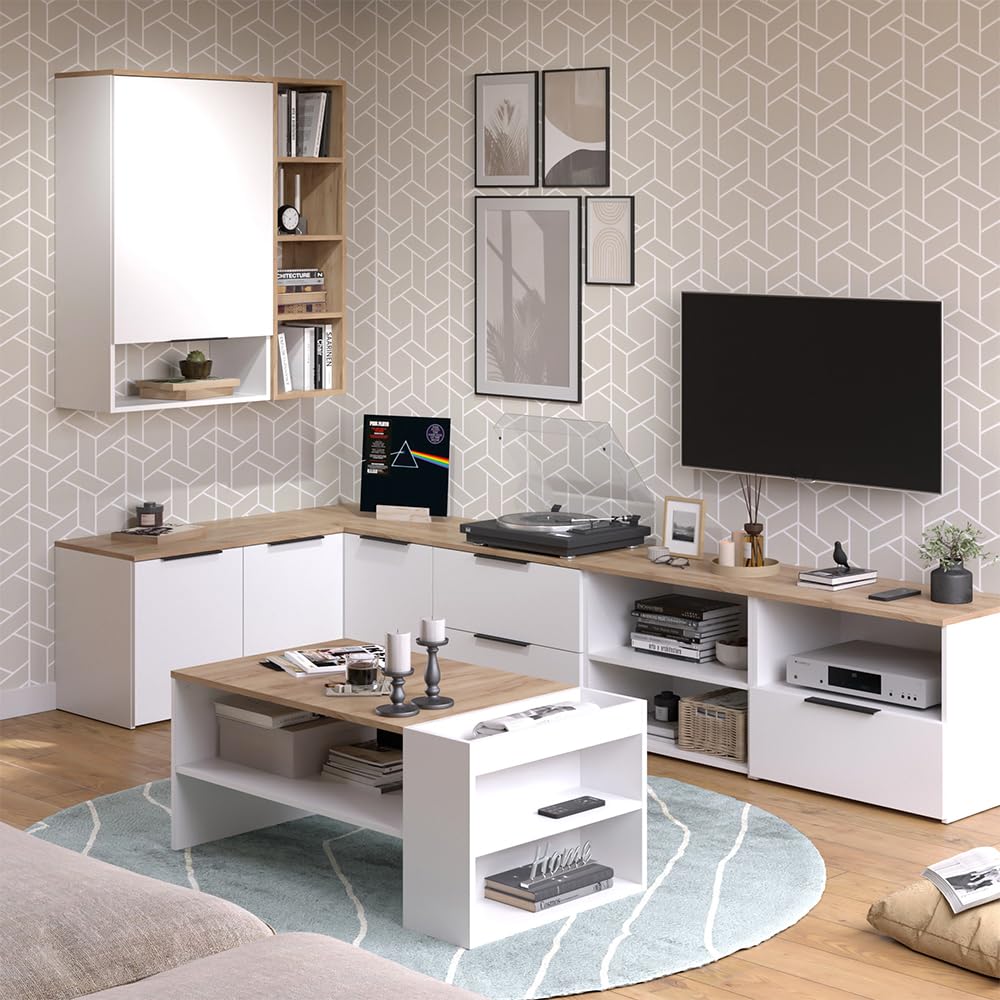 Vicco Mobile tv Wido, Bianco/Sonoma, 60 x 50 cm | con cassetto, adatto per TV fino a 43 pollici, passacavi integrato