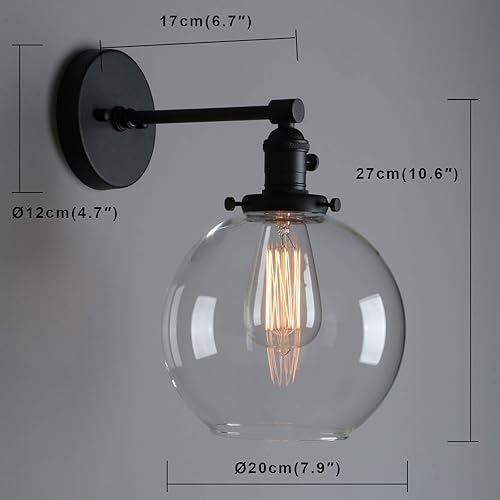 Miniatura 9 de Phansthy Aplique de pared industrial con interruptor, lámpara de tocador negro mate con toldo de globo de 7.87 pulgadas (negro mate)