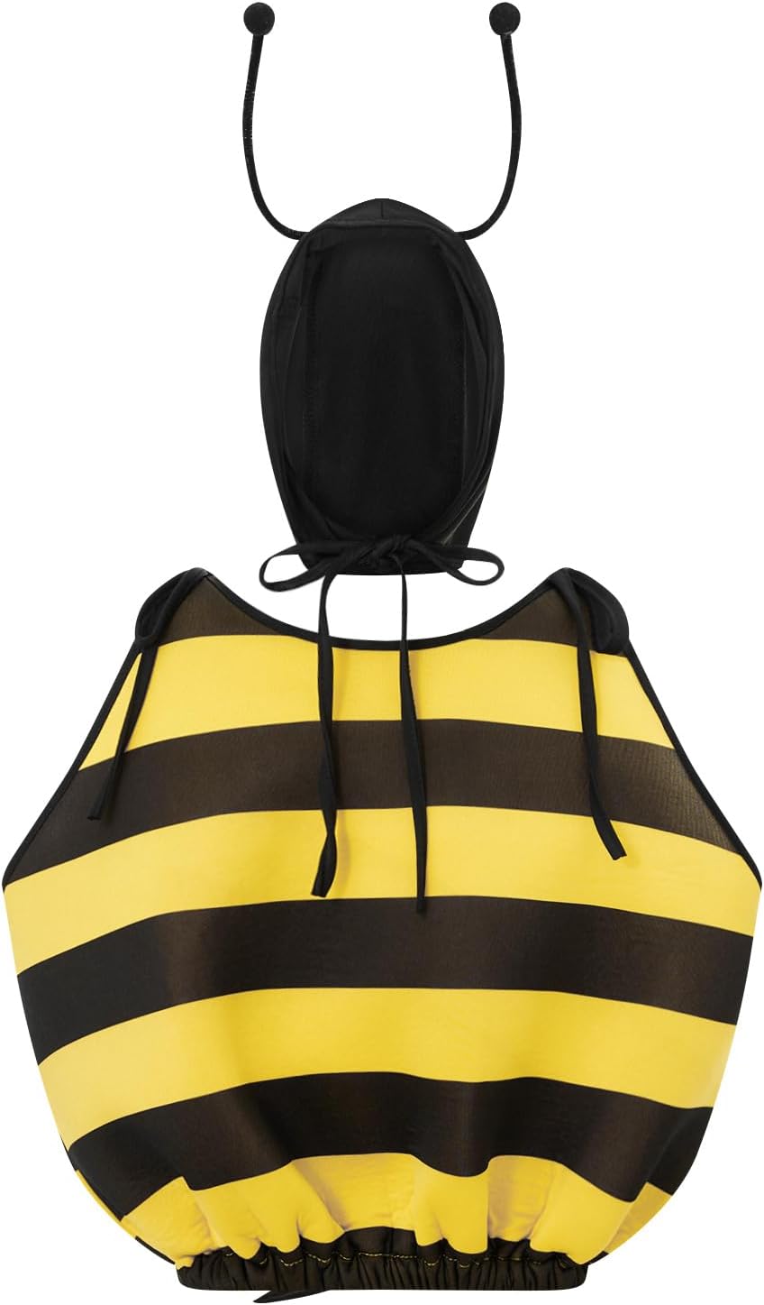 Adult Bee Halloween Costumes Adjustable Striped Camisole with Tentacle Head Piece Set Cosplay Party Outfit - Image 2