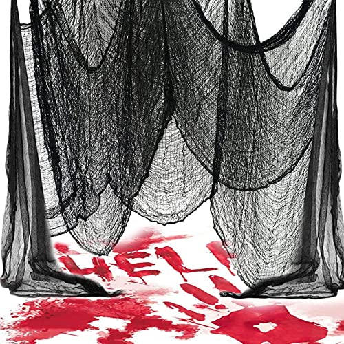 JOKILY Halloween Gruseliger Stoff, Halloween Deko, 215 x 500 cm Schwarzes Baumwollgarn Halloween Party Gruselige Dekoration, Haustür Fensterbehang Terror Dekorationen, Hallowmas Party Supplies Cover
