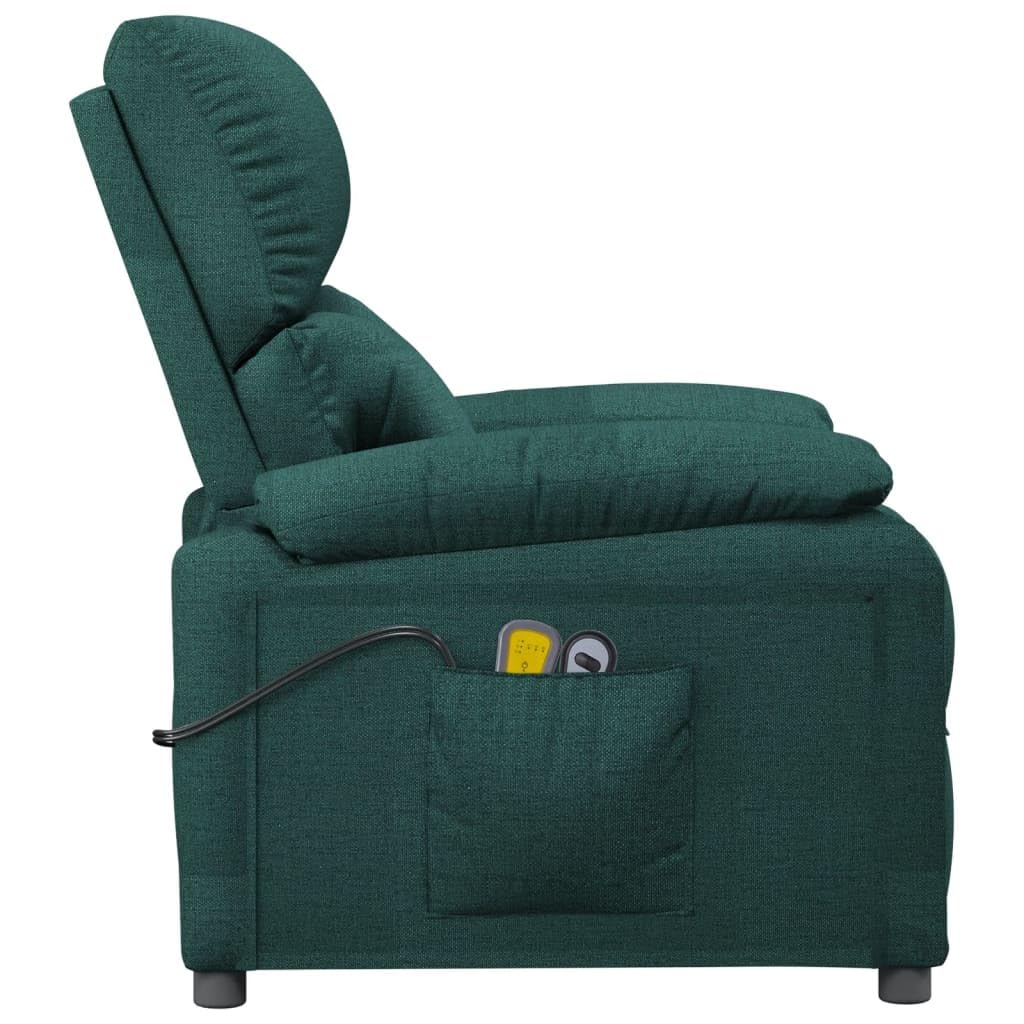 Fauteuil Relax inclinable électrique Vert foncé Tissu siège avec télécommande Moteur Massage réglable pour Salon Chambre Senior Confort Ergonomique