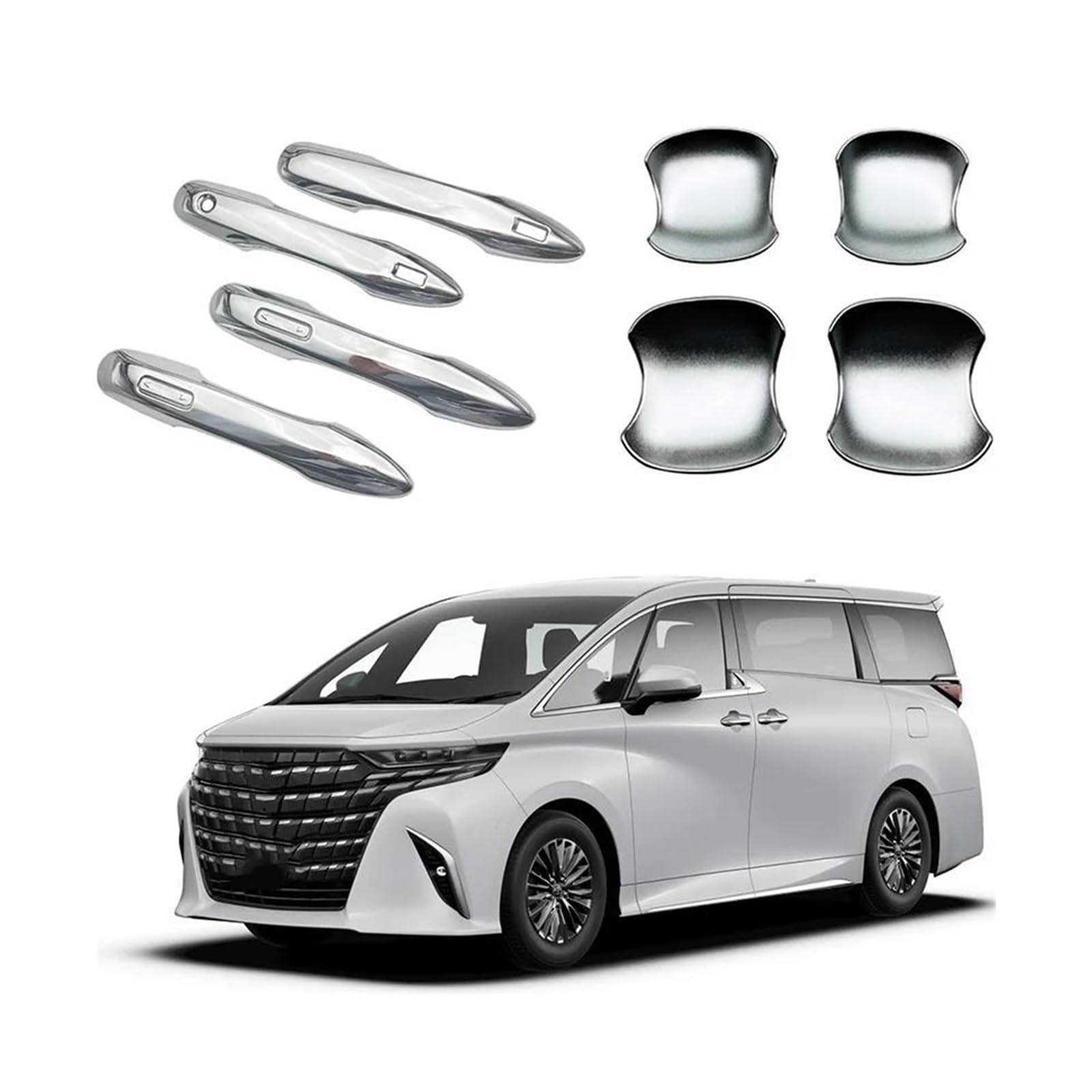 Fixcor Silver Package Car Styling Chrome Exterior Door Handle Cover Door Handle Bowl Trim For Toyota For Alphard For Vellfire 40 Series 2023 2024(Silver Package)