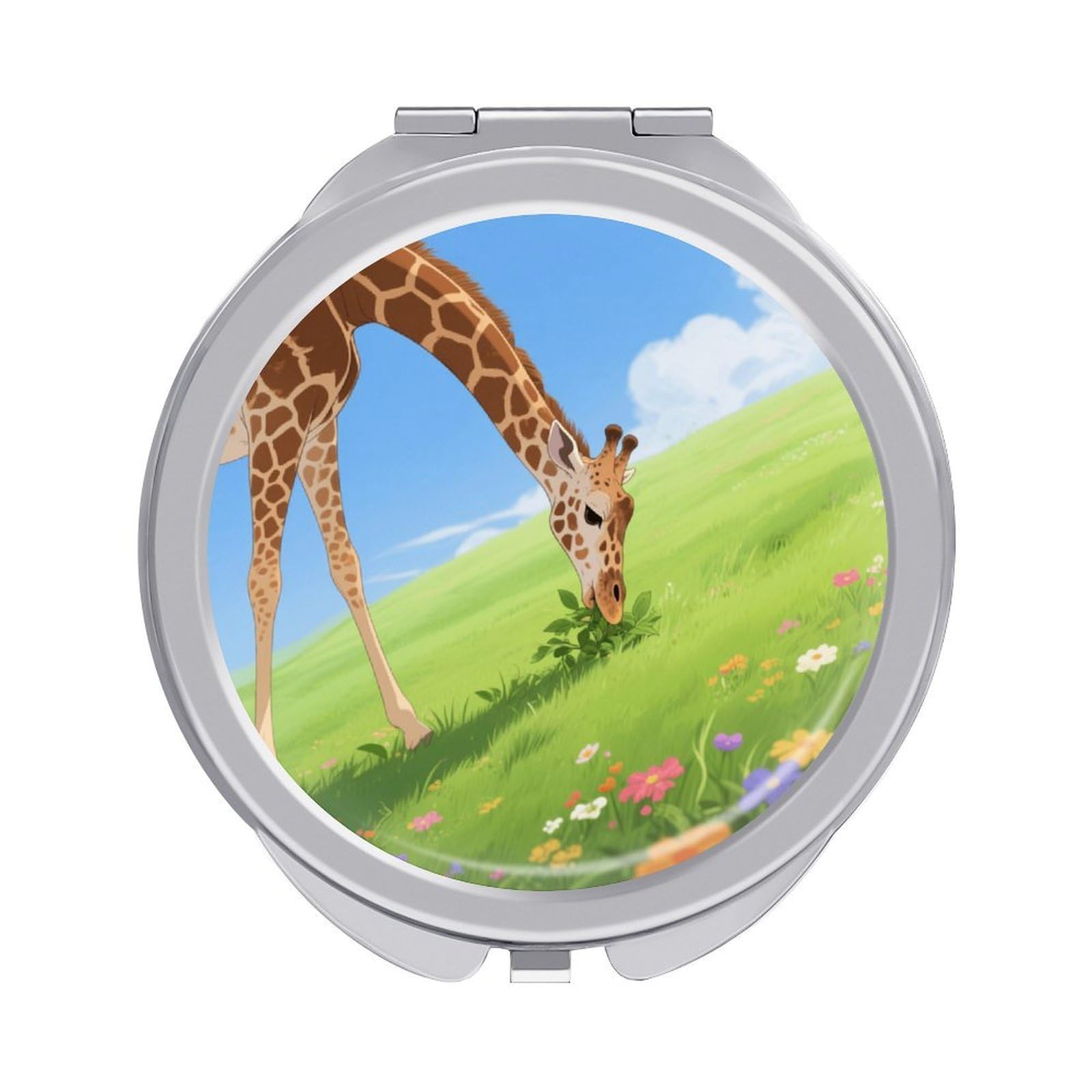 Fekiloot Style Giraffe Travel Makeup Mirror Handheld Compact Mirror Portable Pocket Mirror Double-Sided 1X/2X Magnifying For Handbag And Purses