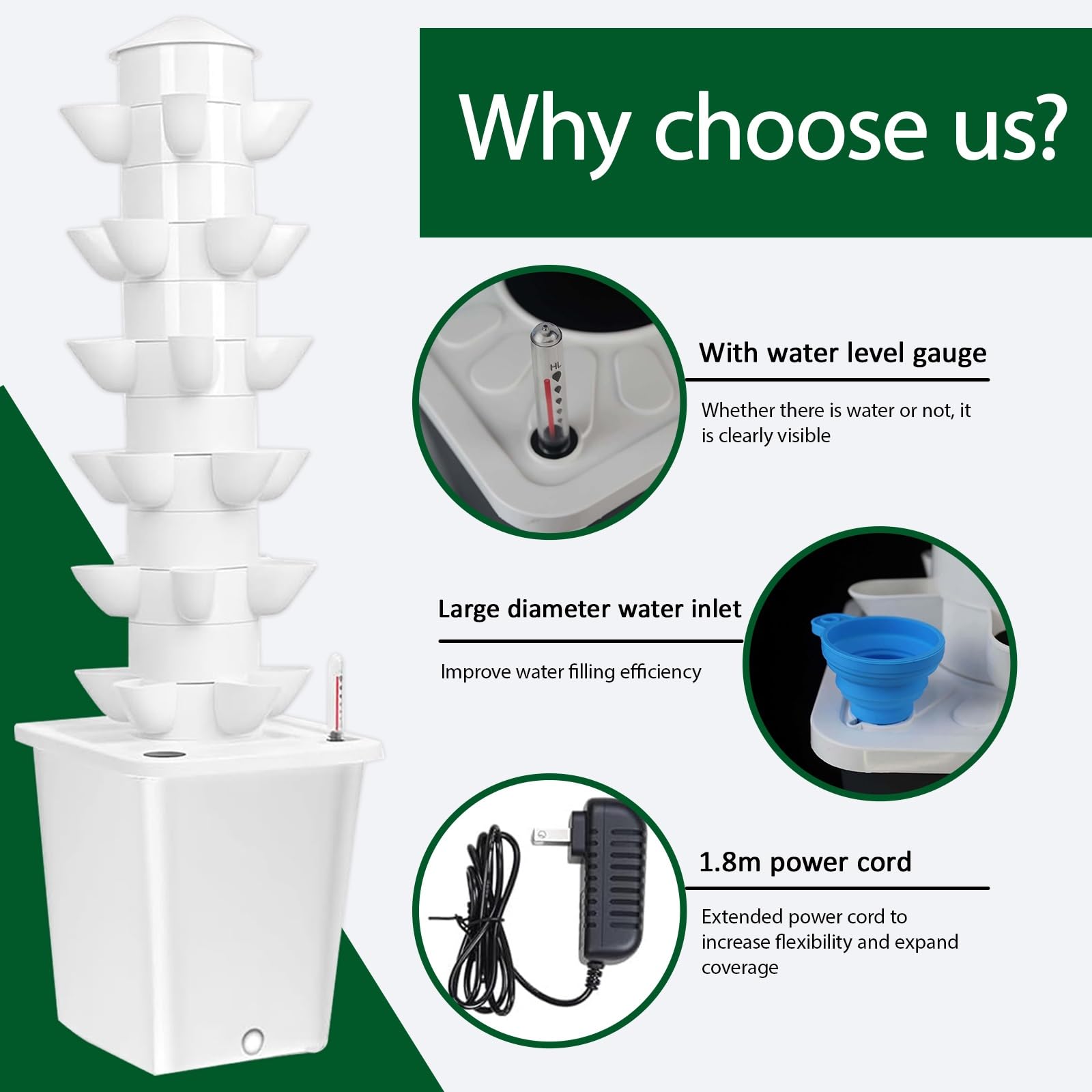 1 Système de Tour de Culture Hydroponique, avec Réservoir de 10L, Tour Hydroponique à 6 Niveaux et 30 Trous, Hydroponie Kit Complet, pour la Maison, la Cuisine et Le Bureau(Gray)