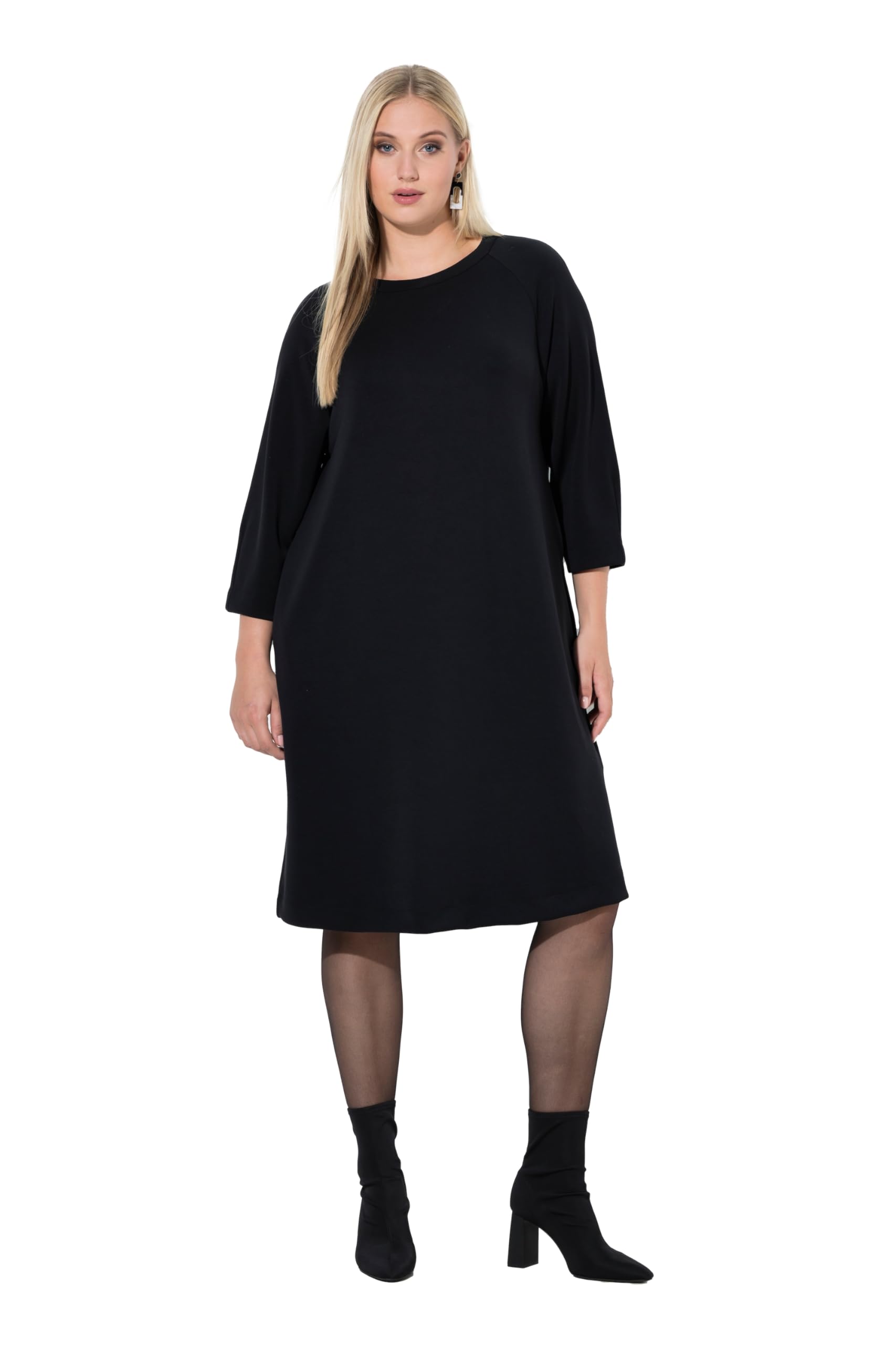 Ulla Popken Damen große Größen Übergrößen Plus Size Sweatkleid, A-Linie, Rundhals, 3/4-Arm, Modalmix 845780